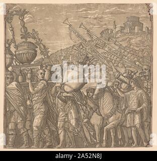 Le Triomphe de Jules César : soldats transportant des vases, 1593-99. Commandé par le duc Vincenzo Gonzaga, cette série de gravures sur bois de clair-obscur reproduit Andrea Mantegna&# x2019;s triomphe de Jules César , a peint un siècle plus tôt. Les scènes d'imagination dépeindre le cortège triomphal du célèbre général romain et consul Jules César après sa victoire en défaite de la Gaule en 52 avant JC. Chaque section de la frise continue présente des éléments typiques de ces défilés, sanctionné par le Sénat romain et décrites dans des textes anciens. La suite imprimé&# x2019;s frontispice dispose d''un buste Banque D'Images