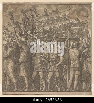 Le Triomphe de Jules César : soldats transportant les images de la guerre, 1593-99. Commandé par le duc Vincenzo Gonzaga, cette série de gravures sur bois de clair-obscur reproduit Andrea Mantegna&# x2019;s triomphe de Jules César , a peint un siècle plus tôt. Les scènes d'imagination dépeindre le cortège triomphal du célèbre général romain et consul Jules César après sa victoire en défaite de la Gaule en 52 avant JC. Chaque section de la frise continue présente des éléments typiques de ces défilés, sanctionné par le Sénat romain et décrites dans des textes anciens. La suite imprimé&# x2019;s frontispice dispose d''une Banque D'Images