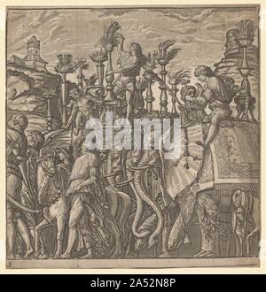 Le Triomphe de Jules César : Les éléphants portant Torches, 1593-99. Commandé par le duc Vincenzo Gonzaga, cette série de gravures sur bois de clair-obscur reproduit Andrea Mantegna&# x2019;s triomphe de Jules César , a peint un siècle plus tôt. Les scènes d'imagination dépeindre le cortège triomphal du célèbre général romain et consul Jules César après sa victoire en défaite de la Gaule en 52 avant JC. Chaque section de la frise continue présente des éléments typiques de ces défilés, sanctionné par le Sénat romain et décrites dans des textes anciens. La suite imprimé&# x2019;s dispose d'un portrait frontispice bu Banque D'Images