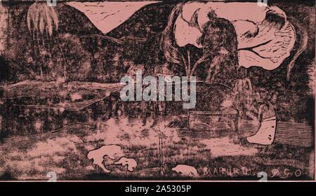 Noa Noa : Offrandes de gratitude (Maruru), 1893-1894. En août 1893, Gauguin revient en France de son premier voyage à Tahiti. Pour expliquer son art à un public qui trouverait sa faune et flore polynésienne perplexe, il publie un récit de son voyage, un projet pour lequel il fit dix gravures sur bois. Gauguin a choisi endgrain pour une matrice de buis, habituellement utilisé seulement pour des gravures sur bois. Alors que dans certains domaines il inventively rayé dans la surface des blocs avec aiguille et du papier de verre&# x2014;les méthodes de lithographie&# x2014;il coupe hardiment et ciselées d'autres domaines dans de vastes plans de décoration, Banque D'Images