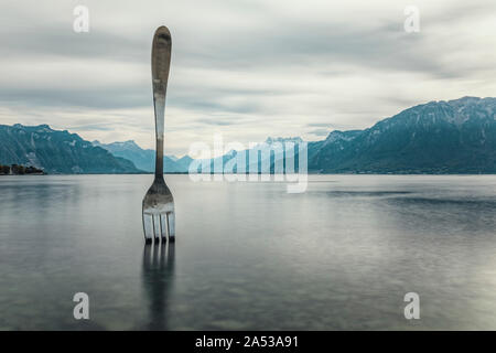 La fourche de Vevey, Vaud, Lac Léman, Suisse, Europe Banque D'Images