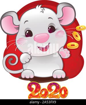 Rat de métal blanc - symbole de l'horoscope chinois pour l'année 2020 Nouveau Illustration de Vecteur