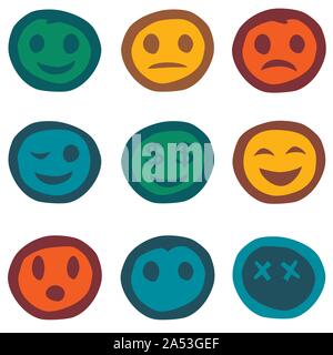 Set 9 têtes simple  avec visages émotions par jziprian   Illustration de Vecteur