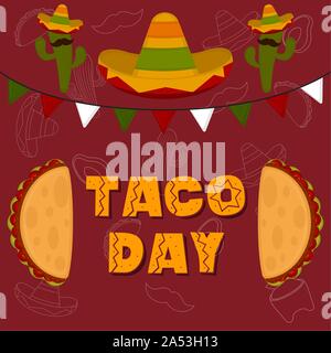 L'affiche de la fête du taco. Avec un cactus mexicain traditionnel et un taco - Vector illustration Illustration de Vecteur