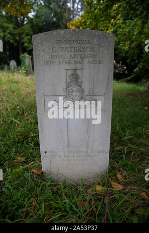 Commonwealth War Graves Commission tombe de George Paterson du 63 Régiment d'artillerie moyenne, Royal, cimetière St James, Baignoire Banque D'Images