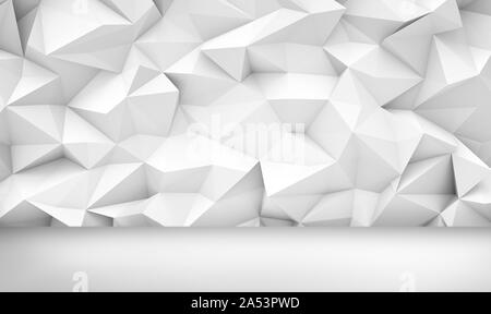 Le rendu 3D d'un fond blanc à motifs géométriques cubiques au-dessus d'un même blanc marbre. Banque D'Images