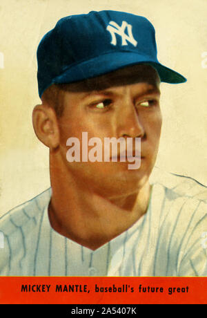 Vintage portrait couleur d'une jeune Mickey Mantle le Temple de la renommée de baseball avec les Yankees de New York dans les années 1950 et 1960. Banque D'Images