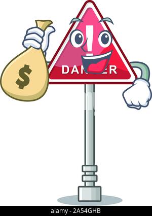 Avec de l'argent sur le sac avec danger dans la caricature Illustration de Vecteur