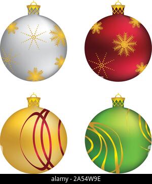 Jeu de boules de Noël décoratives colorées sur fond blanc Illustration de Vecteur