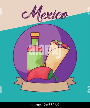 Carte mignon avec le Mexique label vector illustration design Illustration de Vecteur