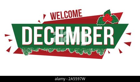 Design de bannières décembre Bienvenue sur fond blanc, vector illustration Illustration de Vecteur