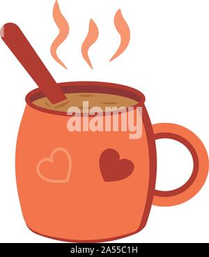 Mug rouge avec une boisson chaude thé, café ou cacao. Illustration de l'icône. Automne ou hiver humeur. Verre Illustration de Vecteur