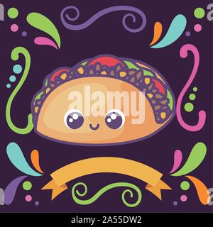 Taco kawaii, cuisine mexicaine typique vector illustration design Illustration de Vecteur