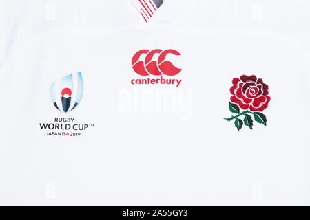 Close up of England Rugby World Cup 2019 Maillot Canterbury. Banque D'Images