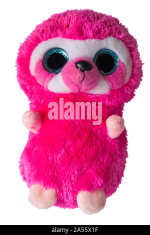 Keel Toys Mini Motsu Suzi le jouet en peluche Sloth Animotsu Jouet doux rose Sloth isolé sur fond blanc Banque D'Images