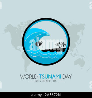 Journée mondiale de l'icône du Tsunami vecteur Conception le 05 novembre, vu de la plage Banque D'Images