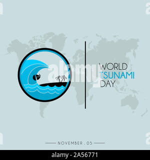 Journée mondiale de l'icône du Tsunami vecteur conception, vu de la plage avec carte du monde Banque D'Images