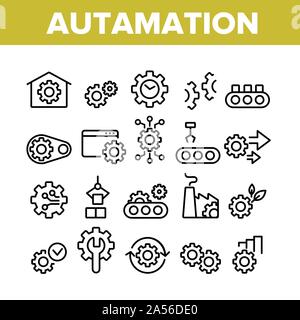 Les éléments de la cueillette d'automatisation Icons Set Vector Illustration de Vecteur