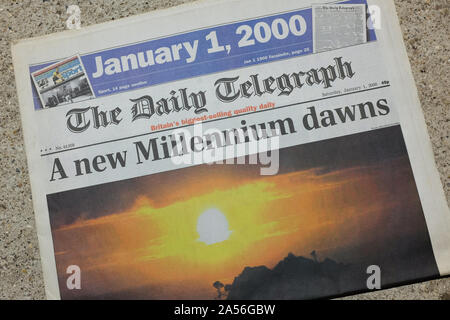 Le Daily Telegraph page avant le 1er janvier 2000. Banque D'Images