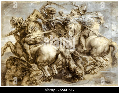 Peter Paul Rubens d'après Leonardo Da Vinci, copie après la bataille d'Anghiari , dessin, peinture, vers 1603 Banque D'Images