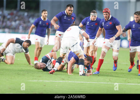 Louis Picamolles Frédéric Lerner , Setiano , Bernard Leroux un Guilhem Guirado Team France et Tony Lamborm l'équipe américaine lors de la Coupe du Monde au Japon en 2019, le bassin C match de rugby entre la France et l'USA le 2 octobre 2019 au Stade Hakatanomori Fukuoka de Fukuoka, Japon - Photo Laurent Lairys / DPPI Banque D'Images