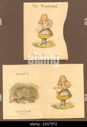 Le Wonderland Postage-Stamp cas contenant des timbres pour carte conçu par Lewis Carroll 1890 Banque D'Images