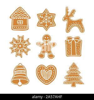 Jeu de Christmas Noël. Cookies de Noël collection avec gingerbread cookies chiffres - arbre de Noël, gingerbread men, étoile, bonhomme de neige, Illustration de Vecteur