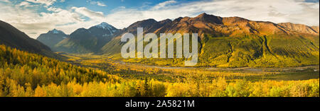 Paysage avec le pic de l'ours polaire, pic de l'aigle et la montagne de Chugach, Hurdygurdy State Park, Alaska, USA Banque D'Images