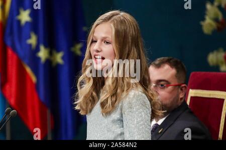 Oviedo, Espagne. 18 Oct, 2019. La Princesse des Asturies Leonor de Bourbon au cours de l'exécution de la Princesse des Asturies Awards 2019 à Oviedo, le vendredi 18 octobre 2019. Credit : CORDON PRESS/Alamy Live News Banque D'Images