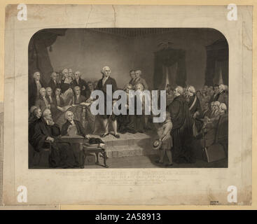 Washington prononce son discours d'avril 1789, dans l'ancien hôtel de ville, New-York / peint par T.H. Matteson Banque D'Images