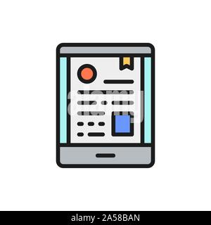 Certificat, diplôme de téléphone mobile, e-learning télévision couleur ligne icône. Illustration de Vecteur