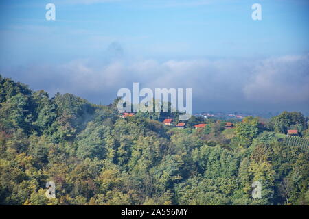 Superbe paysage d'automne avec du brouillard en Croatie - arbres sur hills Banque D'Images