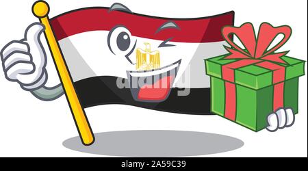 Avec l'égypte drapeau cadeaux pliée dans Mascot placard Illustration de Vecteur