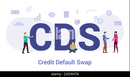 Cds credit default swap concept avec grand mot ou texte et de l'équipe de personnes avec une télévision moderne style - vector illustration Banque D'Images