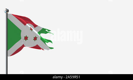 Le Burundi en lambeaux Waving Flag 3D illustration sur mât. Parfait pour arrière-plan avec l'espace sur le côté droit. Banque D'Images