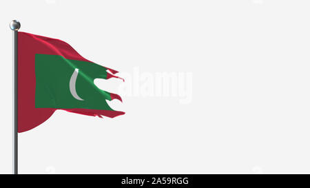 Maldives lambeaux Waving Flag 3D illustration sur mât. Parfait pour arrière-plan avec l'espace sur le côté droit. Banque D'Images