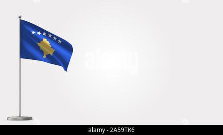 Kosovo Waving Flag 3D illustration sur mât. Parfait pour arrière-plan avec l'espace sur le côté droit. Banque D'Images