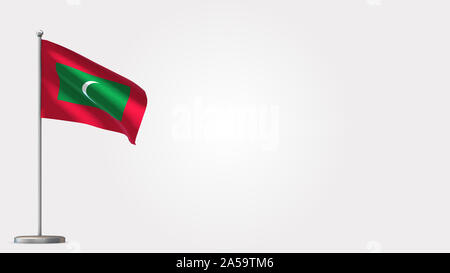 Maldives Waving Flag 3D illustration sur mât. Parfait pour arrière-plan avec l'espace sur le côté droit. Banque D'Images