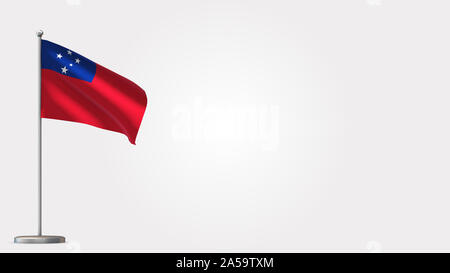 Samoa Waving Flag 3D illustration sur mât. Parfait pour arrière-plan avec l'espace sur le côté droit. Banque D'Images