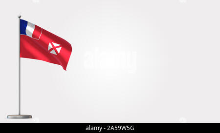 Wallis et Futuna Waving Flag 3D illustration sur mât. Parfait pour arrière-plan avec l'espace sur le côté droit. Banque D'Images