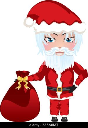Cartoon Santa Claus avec big red sac plein de cadeaux. Illustration de Vecteur
