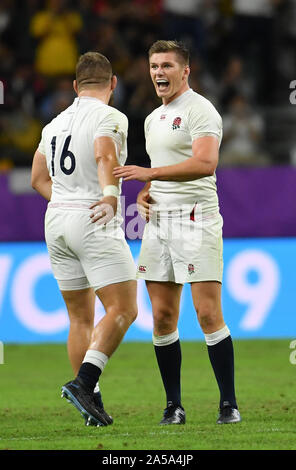 L'Angleterre Owen Farrell célèbre à le coup de sifflet final après la Coupe du Monde de Rugby 2019 match de quart de finale contre l'Australie à Oita Stadium, Oita, Japon. Banque D'Images