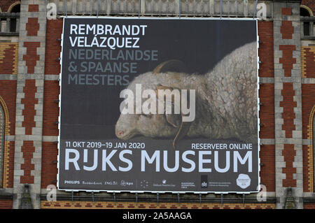 Panneau d'exposition Rembrandt & Velazquez au Rijksmuseum Amsterdam The Netherlands 2019 Banque D'Images