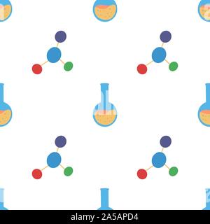 Molécule modèle homogène chimie et fiole, grande conception pour le fond, du papier d'emballage, de tissu, de surface. L'éducation de l'école contexte vecteur. Illustration de Vecteur