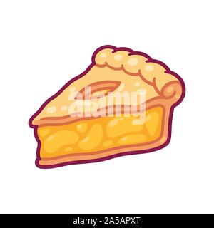 Apple pie Cute cartoon dessin. Hand drawn tranche de tarte aux fruits traditionnel américain. Vector illustration isolé. Illustration de Vecteur