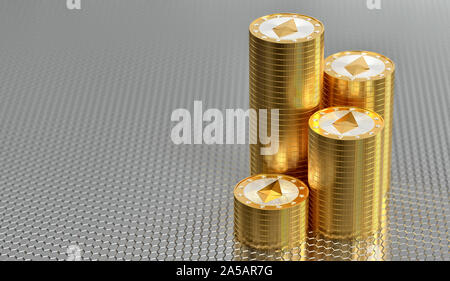 Des piles de pièces d'or Ethereum - 3D Rendering Banque D'Images