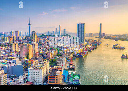 Macao, sur les toits de la ville au coucher du soleil. Banque D'Images