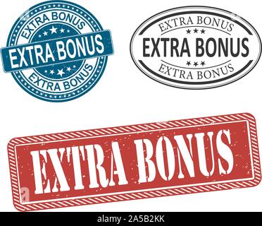 Extra bonus insigne de tampon en caoutchouc web situé sur un fond blanc Illustration de Vecteur