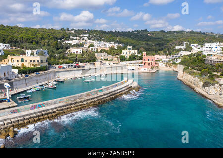 Vue aérienne de Tricase Porto, Lecce, Pouilles, Italie Banque D'Images