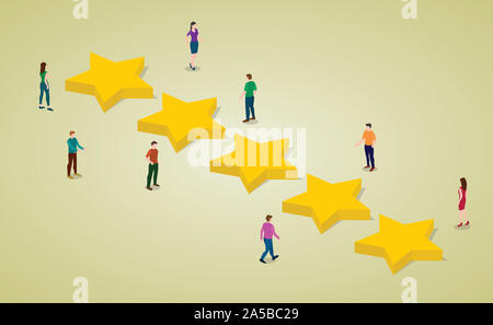 Cinq étoiles l'avis d'utilisateurs avec des gens et avec des étoiles de style moderne télévision isométrique - vector illustration Banque D'Images